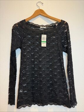 Black Lace Long Sleeve Top Bar III New With Tags Large